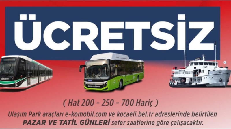 Kocaeli'de 29 Ekim’de toplu ulaşım ücretsiz